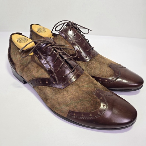 Etro Men’s Shoes Sz 42 (US 9) Wingtip Oxford Brown Leather & Suede Made in Italy - Picture 3 of 14